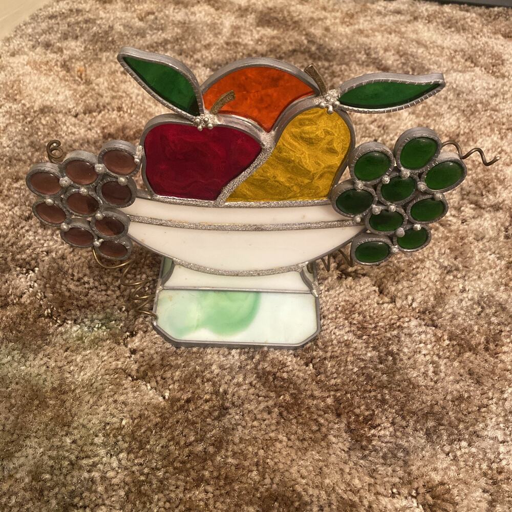 Stained Glass Sun Catcher fruit basket Vintage Cottagecore 9” x 7” Kitchen Decor